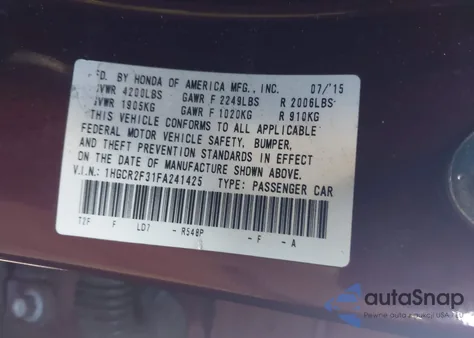 2015 Honda Accord Lx from USA, damaged, VIN 1HGCR2F31FA241425
